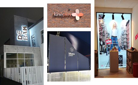 Signage en belettering van lichtreclames over spandoeken en reclameborden tot interieuraankleding